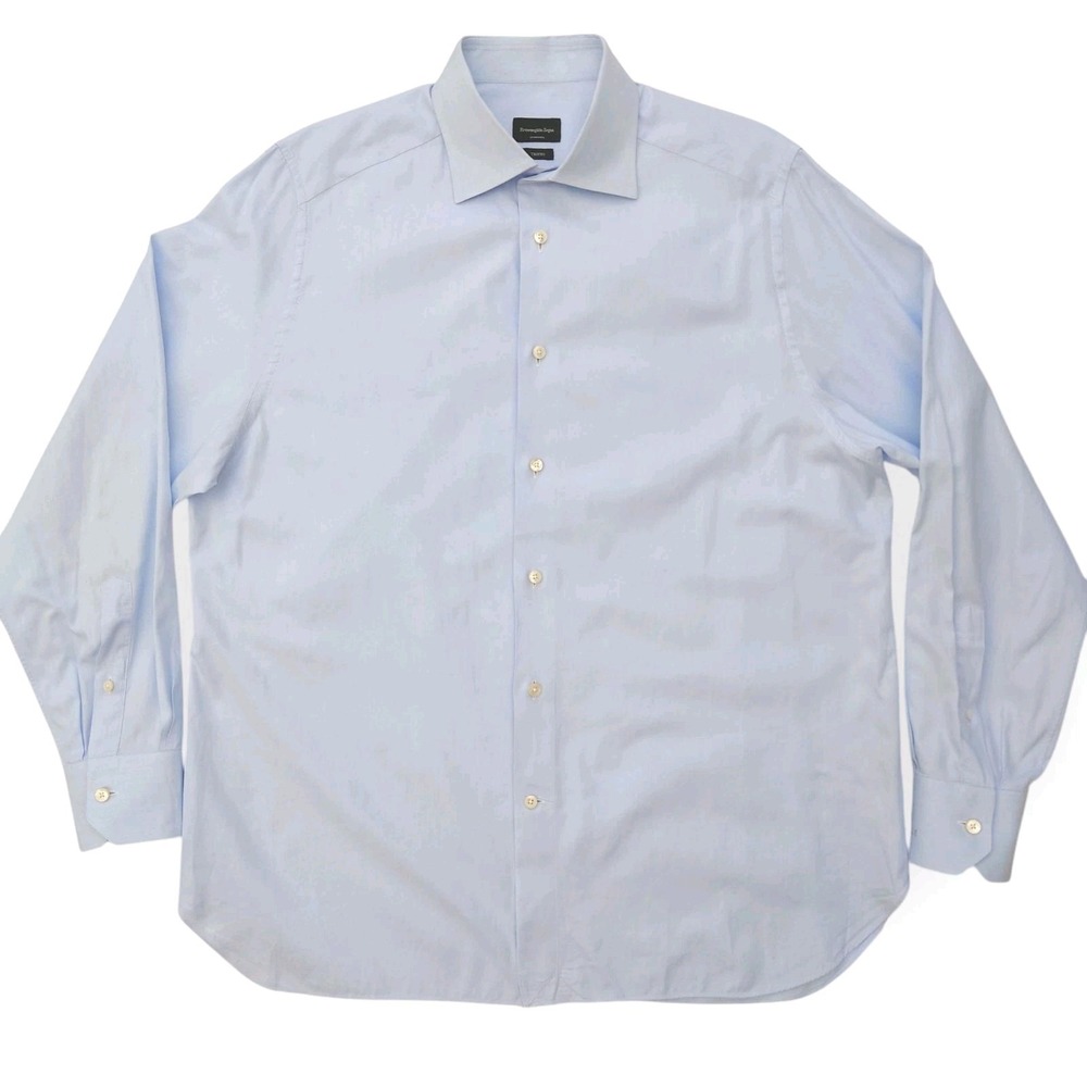 Ermenegildo Zegna Su Misura Trofeo Dress Shirt XL Blue Cotton Custom Tailored